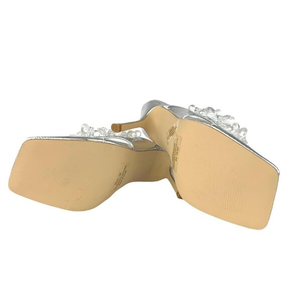 Rouge by Helium Thong Square Toe Stiletto Heel Women's Sandals Silver/Clear - Picture 11 of 11